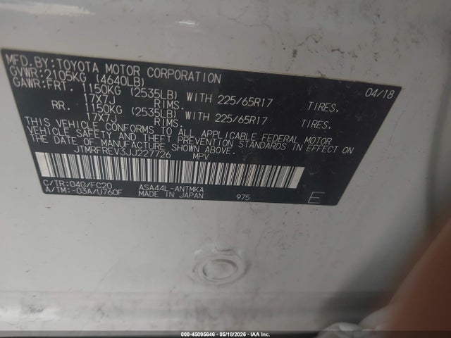 JTMRFREV3JJ227726 Toyota Rav4 Xle