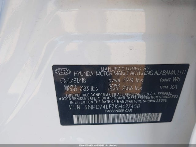 Hyundai ELANTRA SE 2019 5NPD74LF7KH427458 Image 9