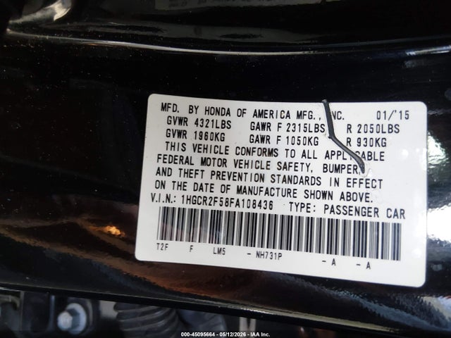 Aukcja sprzedaży 2015 Honda Accord Sport, vin: 1HGCR2F58FA108436, numer aukcji: 45095664