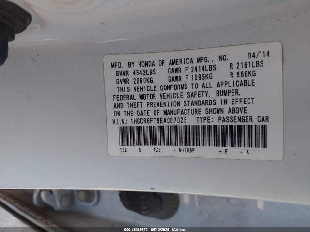 Aukcja sprzedaży 2014 Honda Accord Hybrid Touring, vin: 1HGCR6F79EA007025, numer aukcji: 45095673