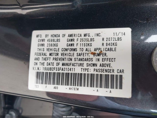 2015 Acura Tlx V6 Tech მანქანა იყიდება აუქციონზე, vin: 19UUB2F55FA010411, აუქციონის ნომერი: 45095685