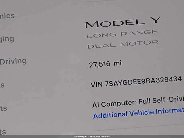 45095707 :رقم المزاد ، 7SAYGDEE9RA329434 vin ، 2024 Tesla Model Y Long Range Dual Motor All-wheel Drive مزاد بيع