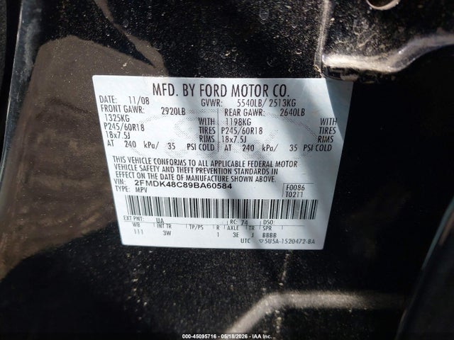 Продажа на аукционе авто 2009 Ford Edge Sel, vin: 2FMDK48C89BA60584, номер лота: 45095716