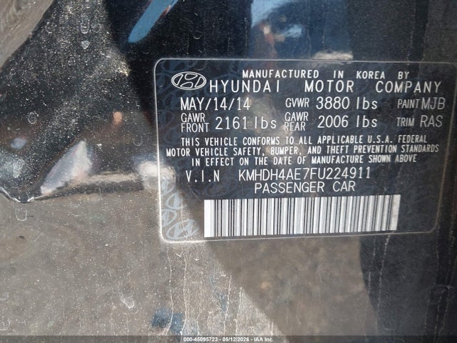 Auction sale of the 2015 Hyundai Elantra Se, vin: KMHDH4AE7FU224911, lot number: 45095723