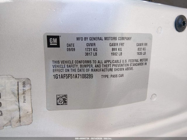 Aukcja sprzedaży 2010 Chevrolet Cobalt Lt, vin: 1G1AF5F51A7108289, numer aukcji: 45095726