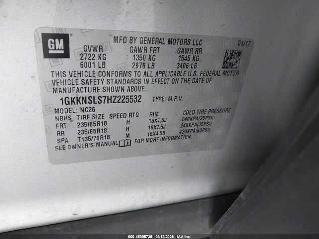 Aukcja sprzedaży 2017 Gmc Acadia Sle-2, vin: 1GKKNSLS7HZ225532, numer aukcji: 45095739