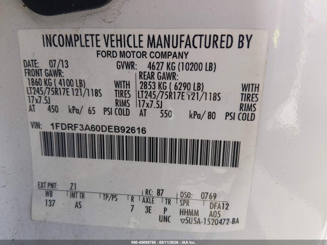 Продажа на аукционе авто 2013 Ford F-350 Xl, vin: 1FDRF3A60DEB92616, номер лота: 45095750