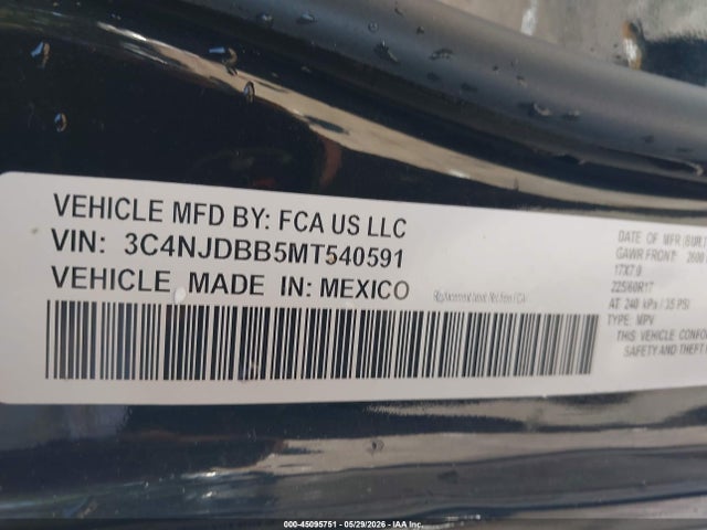 Aukcja sprzedaży 2021 Jeep Compass Latitude 4x4, vin: 3C4NJDBB5MT540591, numer aukcji: 45095751