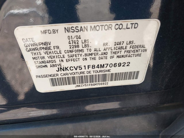 45095775 :رقم المزاد ، JNKCV51F84M706922 vin ، 2004 Infiniti G35x مزاد بيع