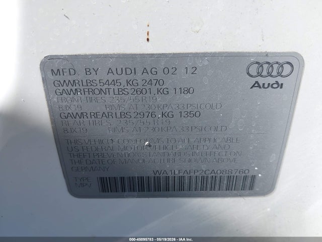 Продажа на аукционе авто 2012 Audi Q5 2.0t Premium, vin: WA1LFAFP2CA088760, номер лота: 45095783