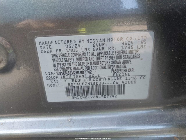 3N1CN8EV2RL907742 Nissan Versa 1.6 Sv