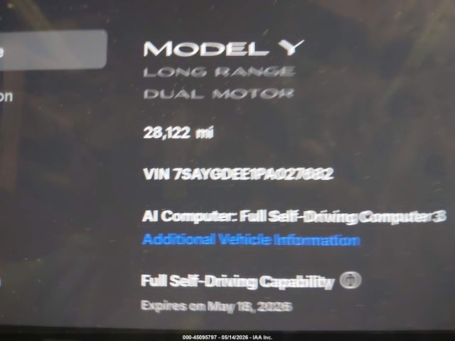 Продажа на аукционе авто 2023 Tesla Model Y Awd/long Range Dual Motor All-wheel Drive, vin: 7SAYGDEE1PA027682, номер лота: 45095797