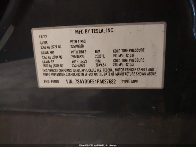 Продажа на аукционе авто 2023 Tesla Model Y Awd/long Range Dual Motor All-wheel Drive, vin: 7SAYGDEE1PA027682, номер лота: 45095797