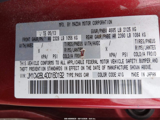 Aukcja sprzedaży 2013 Mazda Mazda5 Sport, vin: JM1CW2BL4D0160192, numer aukcji: 45095828