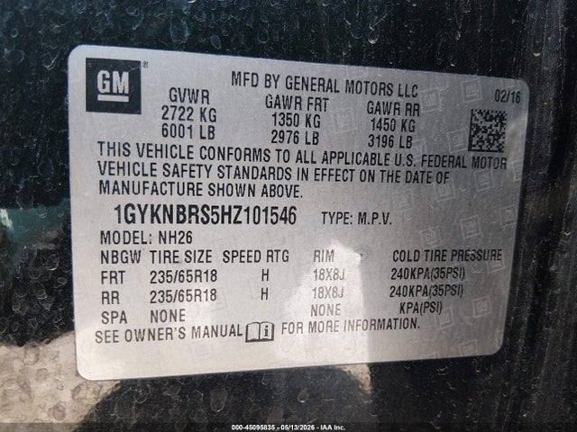 2017 Cadillac Xt5 Luxury მანქანა იყიდება აუქციონზე, vin: 1GYKNBRS5HZ101546, აუქციონის ნომერი: 45095835