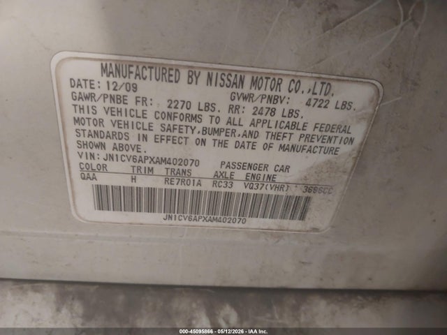 Продажа на аукционе авто 2010 Infiniti G37 Journey, vin: JN1CV6APXAM402070, номер лота: 45095866