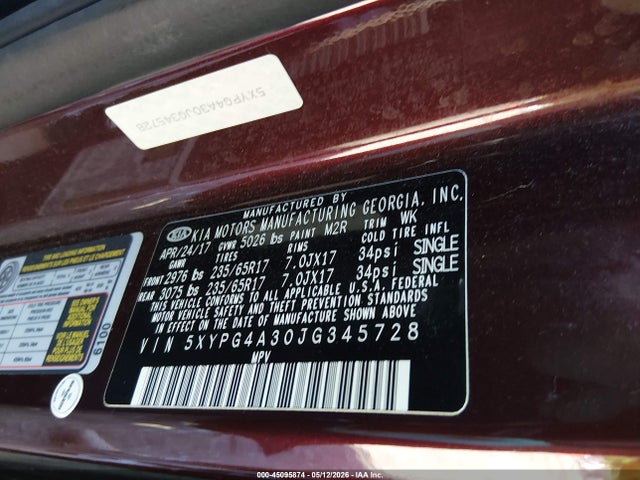 Продажа на аукционе авто 2018 Kia Sorento 2.4l Lx, vin: 5XYPG4A30JG345728, номер лота: 45095874