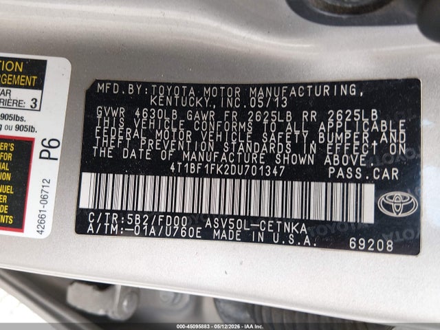 Продаж на аукціоні авто 2013 Toyota Camry Le, vin: 4T1BF1FK2DU701347, номер лоту: 45095883