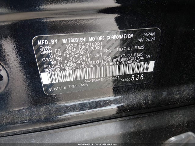 Продаж на аукціоні авто 2024 Mitsubishi Eclipse Cross Se S-awc/sel S-awc, vin: JA4ATWAA4RZ045001, номер лоту: 45095914