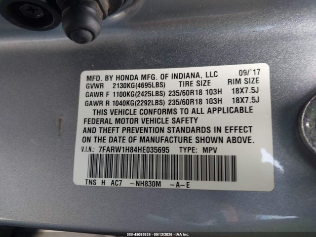 7FARW1H84HE035695 Honda Cr-v Ex-l/ex-l Navi