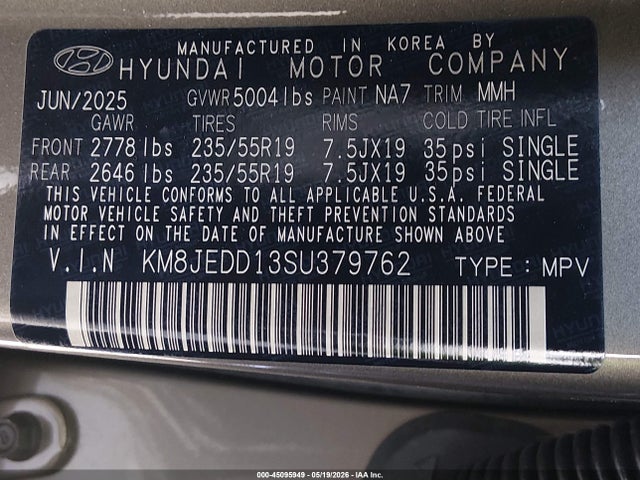 Aukcja sprzedaży 2025 Hyundai Tucson Hybrid Limited, vin: KM8JEDD13SU379762, numer aukcji: 45095949