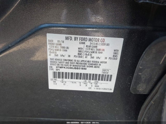 45095964 :رقم المزاد ، 2FMPK3G98JBB51890 vin ، 2018 Ford Edge Se مزاد بيع