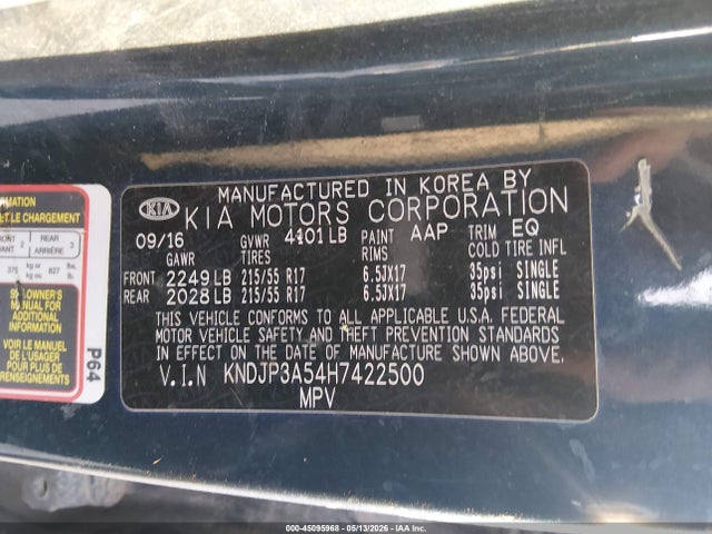 KIA SOUL + 2017 KNDJP3A54H7422500 Image 9