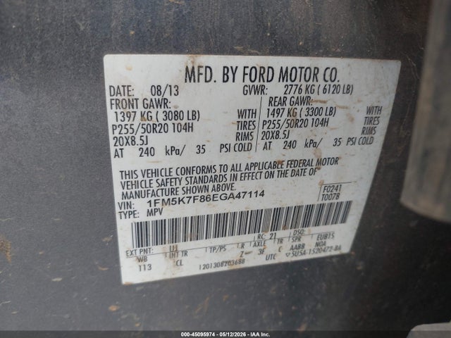 1FM5K7F86EGA47114 Ford Explorer Limited
