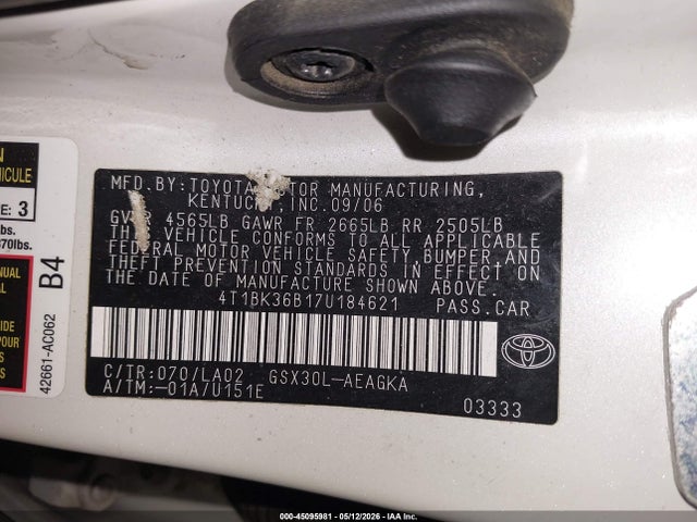 2007 Toyota Avalon Xls მანქანა იყიდება აუქციონზე, vin: 4T1BK36B17U184621, აუქციონის ნომერი: 45095981