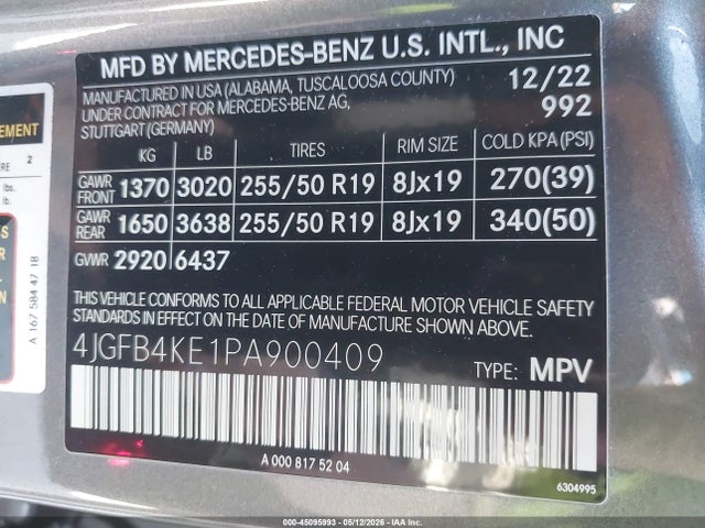 45095993 :رقم المزاد ، 4JGFB4KE1PA900409 vin ، 2023 Mercedes-benz Gle 350 4matic مزاد بيع