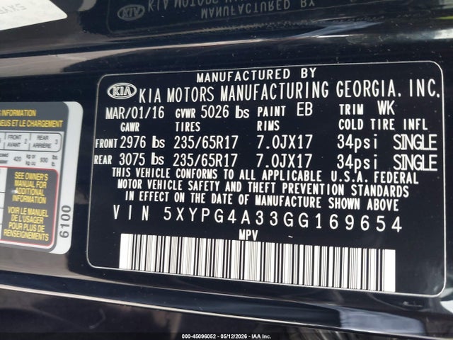 KIA Sorento 2.4l Lx 2016 5XYPG4A33GG169654 Image 9
