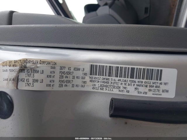 45096064 :رقم المزاد ، 1J8GR48K27C581634 vin ، 2007 Jeep Grand Cherokee Laredo مزاد بيع