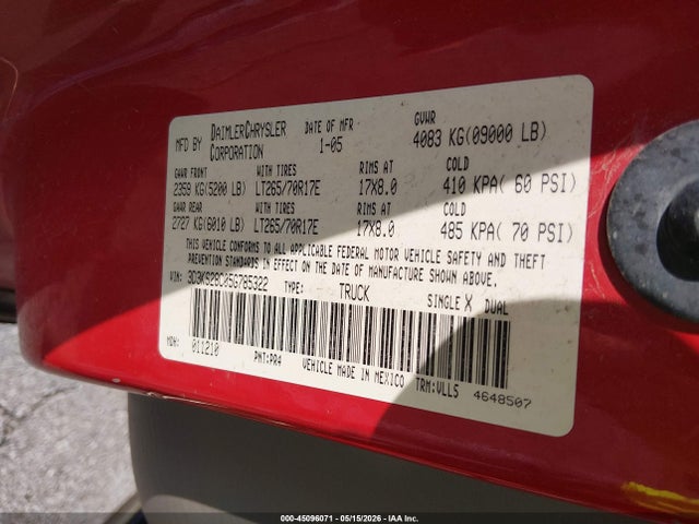 Продажа на аукционе авто 2005 Dodge Ram 2500 Slt/laramie, vin: 3D3KS28C05G785322, номер лота: 45096071