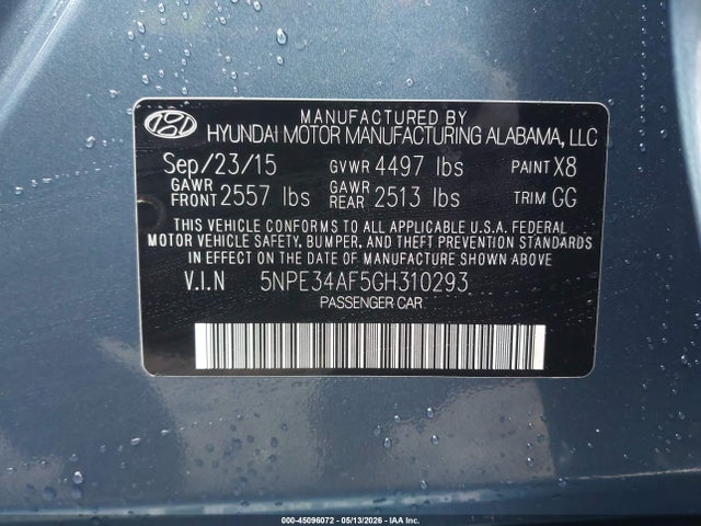 Aukcja sprzedaży 2016 Hyundai Sonata Sport, vin: 5NPE34AF5GH310293, numer aukcji: 45096072