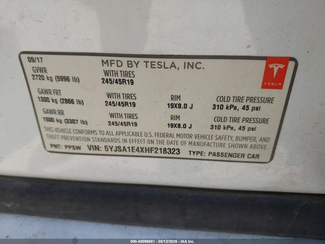 Tesla Model S 100d/60d/75d/90d/p100d 2017 5YJSA1E4XHF218323 Image 8
