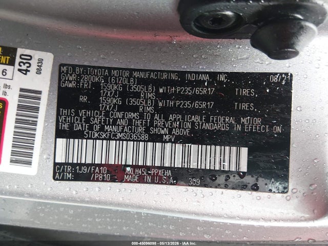 Продажа на аукционе авто 2021 Toyota Sienna Le, vin: 5TDKSKFC3MS036588, номер лота: 45096098