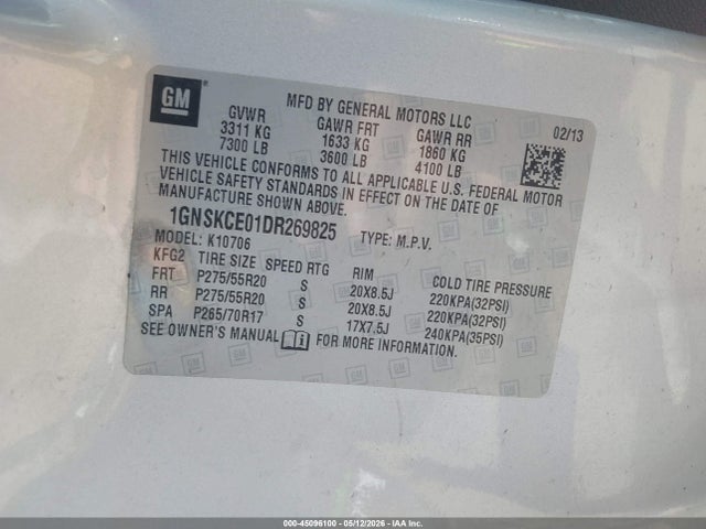 Продаж на аукціоні авто 2013 Chevrolet Tahoe Ltz, vin: 1GNSKCE01DR269825, номер лоту: 45096100