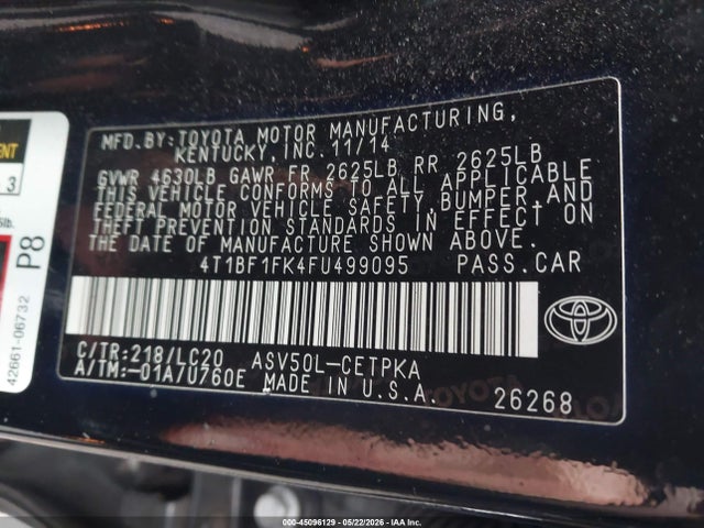 Продаж на аукціоні авто 2015 Toyota Camry Xse, vin: 4T1BF1FK4FU499095, номер лоту: 45096129