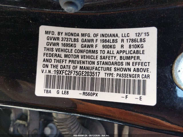 Продаж на аукціоні авто 2016 Honda Civic Ex, vin: 19XFC2F75GE203517, номер лоту: 45096128