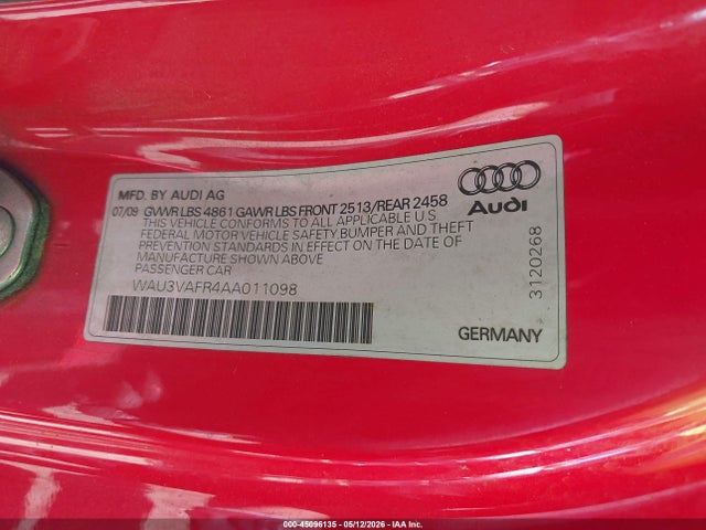 Aukcja sprzedaży 2010 Audi S5 4.2 Premium Plus, vin: WAU3VAFR4AA011098, numer aukcji: 45096135