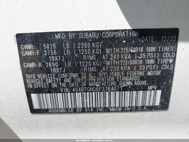 Продажа на аукционе авто 2023 Subaru Outback Limited Xt, vin: 4S4BTGND6P3164071, номер лота: 45096157
