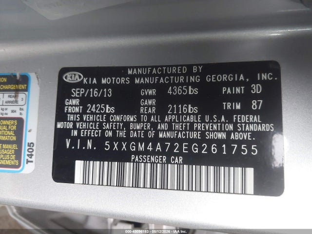 Aukcja sprzedaży 2014 Kia Optima Lx, vin: 5XXGM4A72EG261755, numer aukcji: 45096183