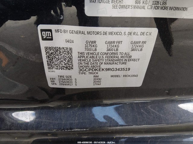 Aukcja sprzedaży 2024 Chevrolet Silverado 1500 4wd  Short Bed Lt With 2fl, vin: 3GCPDKEK9RG343519, numer aukcji: 45096195