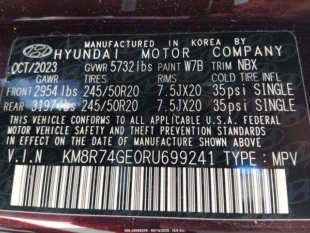 Aukcja sprzedaży 2024 Hyundai Palisade Calligraphy, vin: KM8R74GE0RU699241, numer aukcji: 45096209