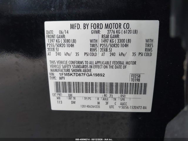 Ford EXPLORER XLT 2015 1FM5K7D87FGA19892 Image 9