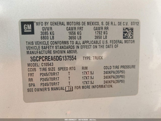 2013 Chevrolet Silverado 1500 Ls მანქანა იყიდება აუქციონზე, vin: 3GCPCREA6DG137554, აუქციონის ნომერი: 45096221
