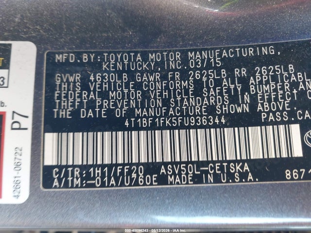 4T1BF1FK5FU936344 Toyota CAMRY SE