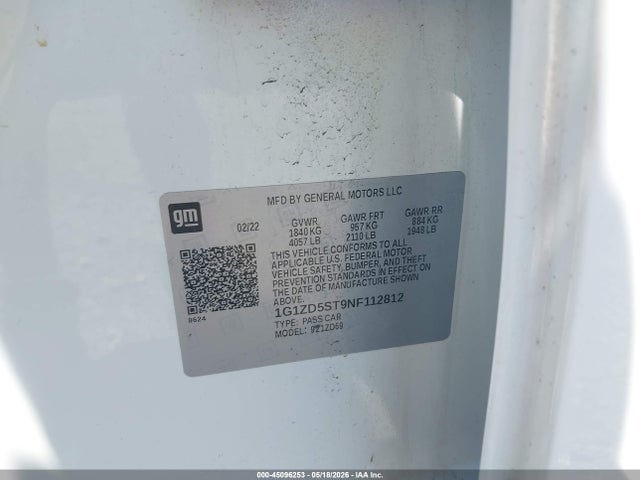 Aukcja sprzedaży 2022 Chevrolet Malibu Fwd Lt, vin: 1G1ZD5ST9NF112812, numer aukcji: 45096253