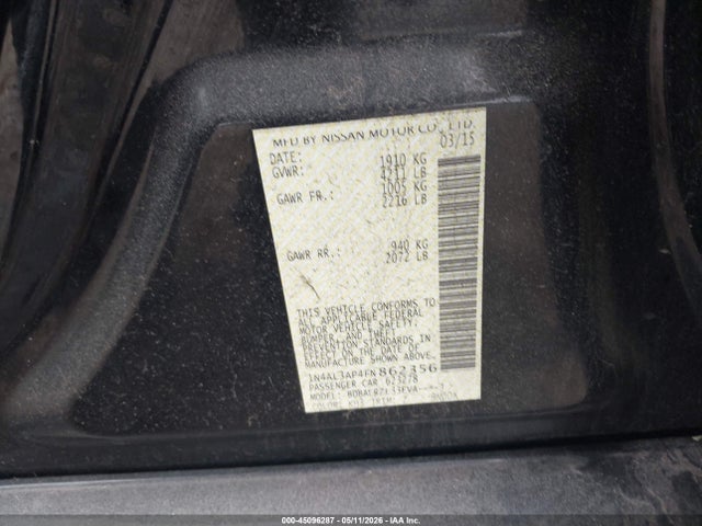 Продаж на аукціоні авто 2015 Nissan Altima 2.5 Sl, vin: 1N4AL3AP4FN862356, номер лоту: 45096287