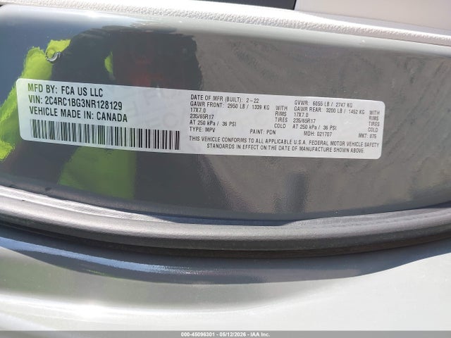 Aukcja sprzedaży 2022 Chrysler Pacifica Touring L, vin: 2C4RC1BG3NR128129, numer aukcji: 45096301